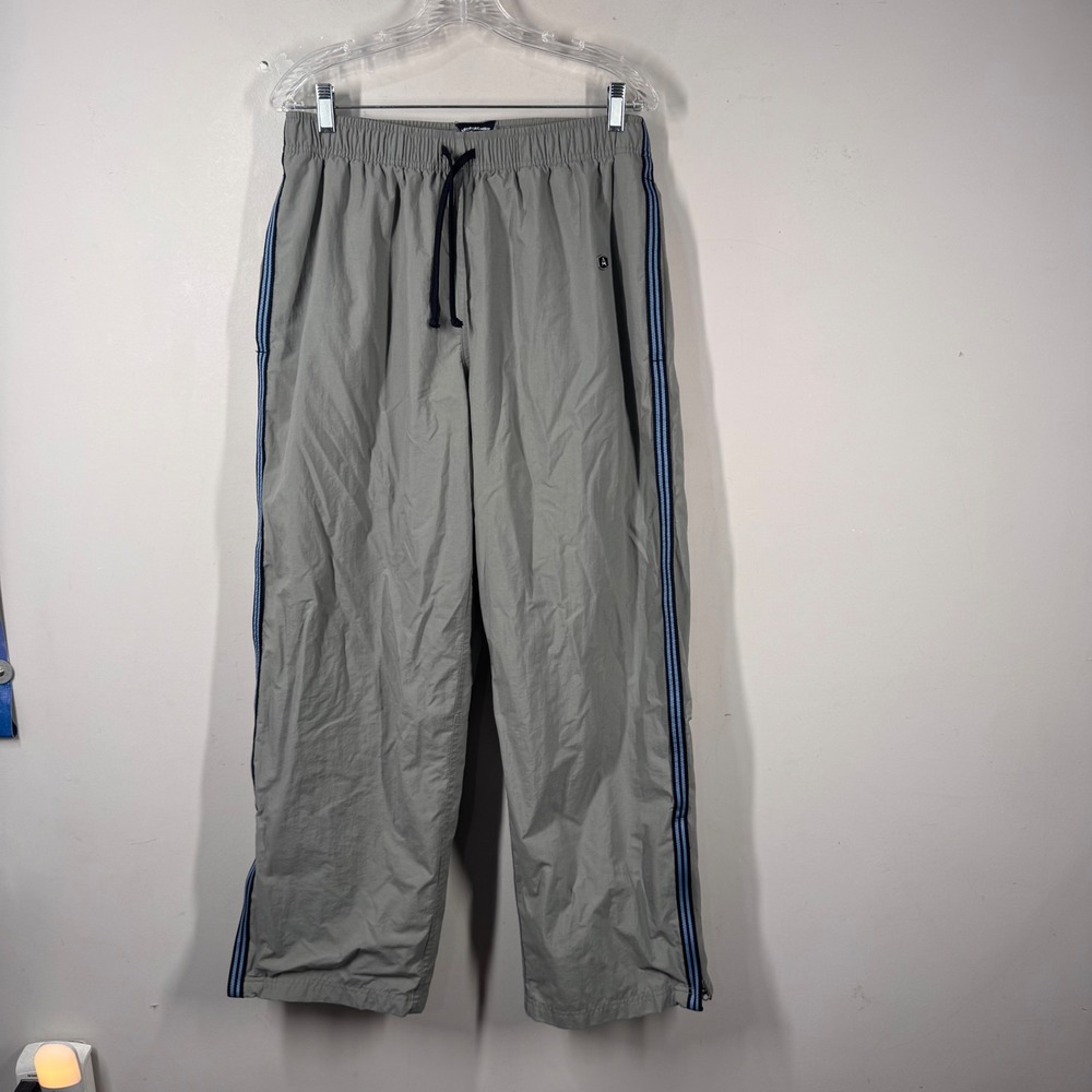 Vtg Y2K Abercrombie and Fitch Gym Issue Gray Nylon Track Pants Blue Stripe Sz M